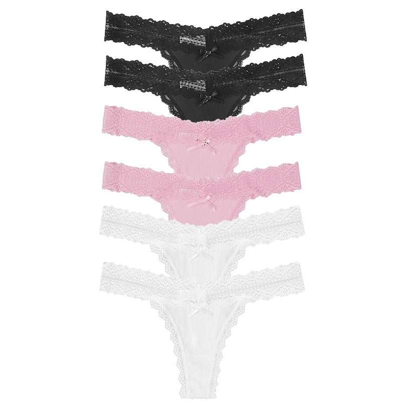 6-Pack Lace Bow Thongs – Soft, Low Rise, Ultra Sexy