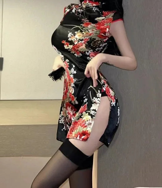Sexy Floral Cheongsam Mini Dress