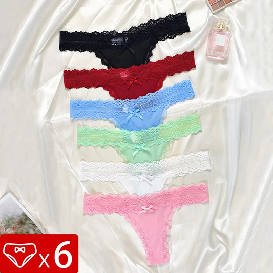 6-Pack Lace Bow Thongs – Soft, Low Rise, Ultra Sexy