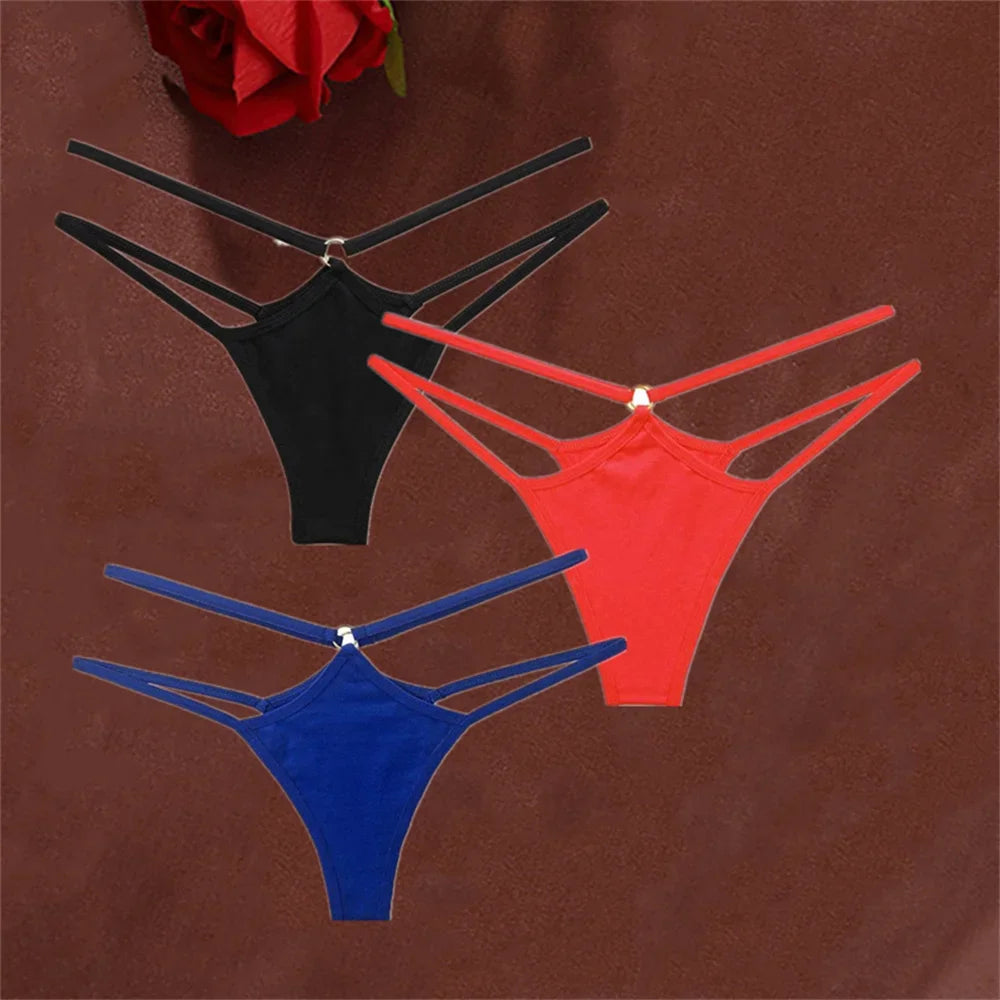 3-Piece Double Strap Cotton Thong Set – Low Rise Sexy Sports G-String