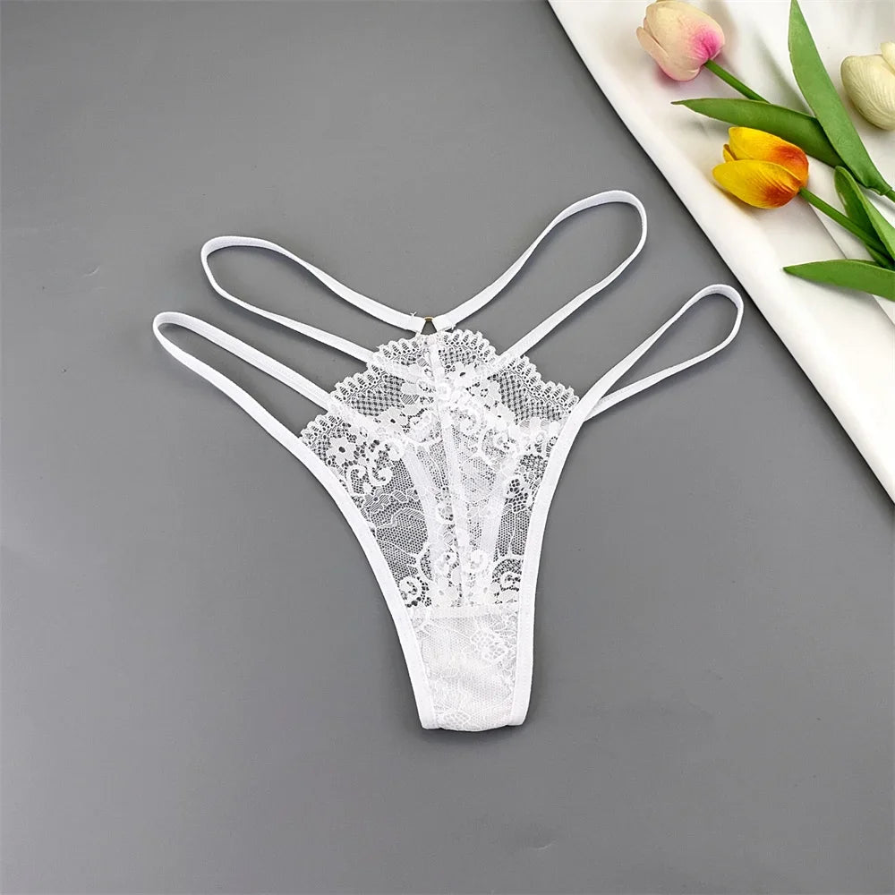 3-Pack Lace Peekaboo G-Strings – Strappy, Sheer, & Seductive T-Back Thongs