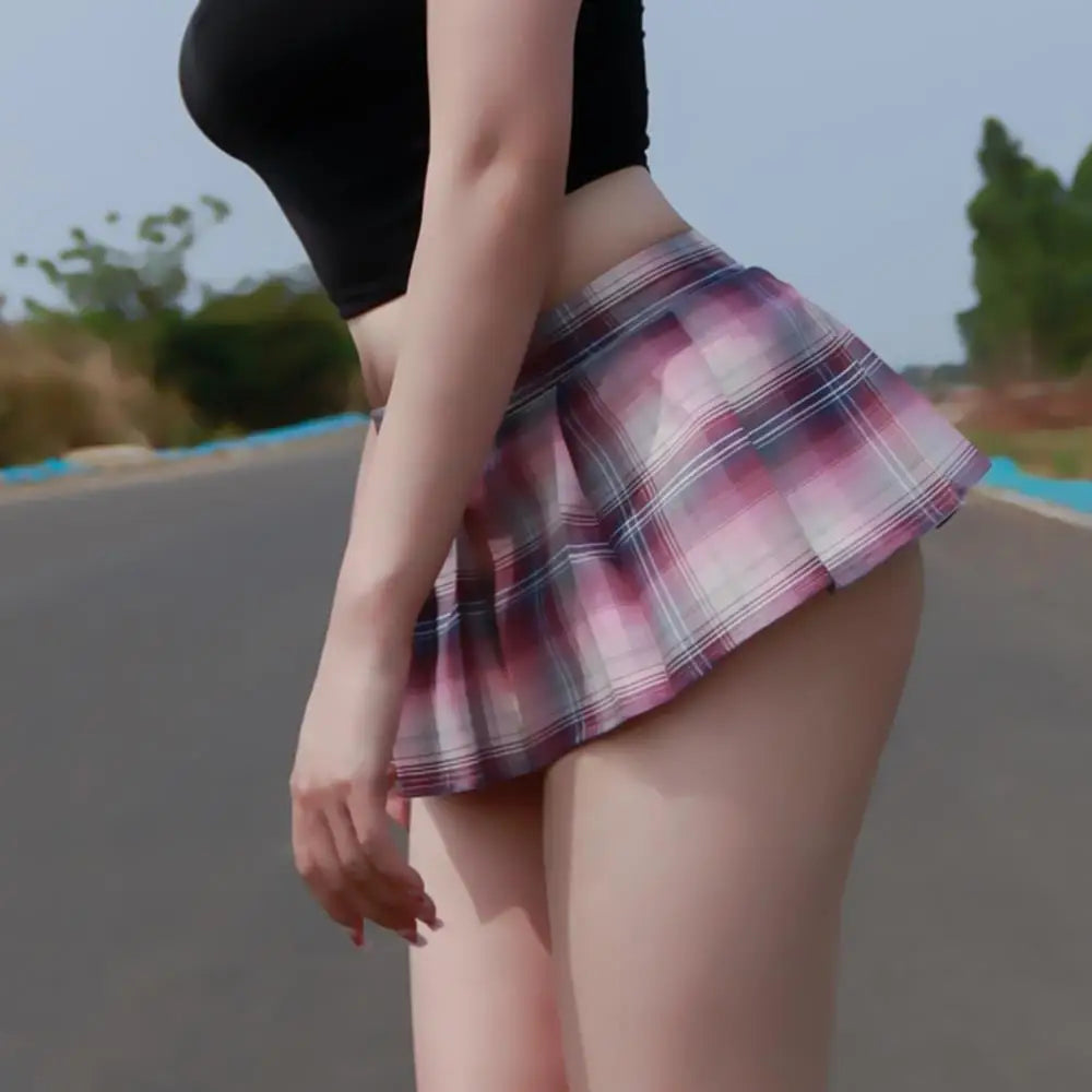 Seductive Plaid Schoolgirl Cosplay Mini Skirt