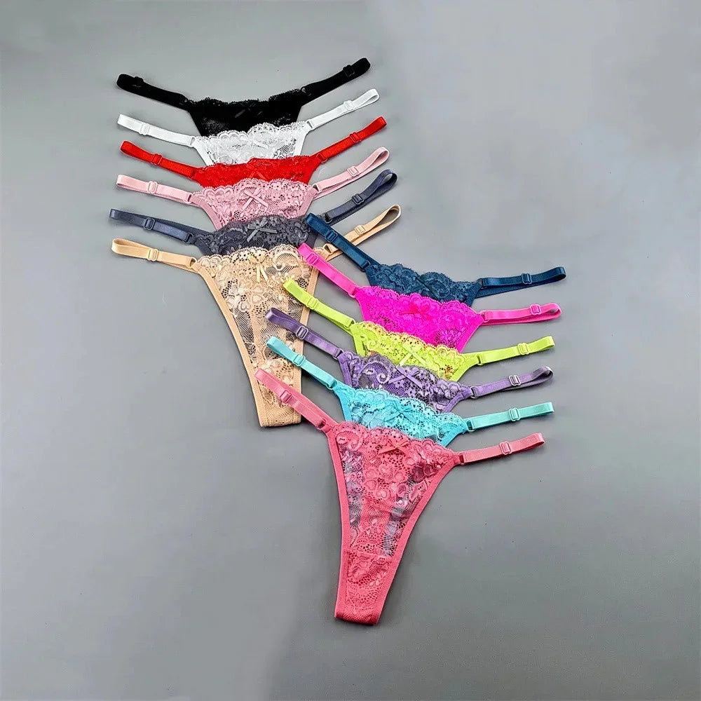 13-Pack Lace G-String Panties – Adjustable Low-Rise Mesh Thongs