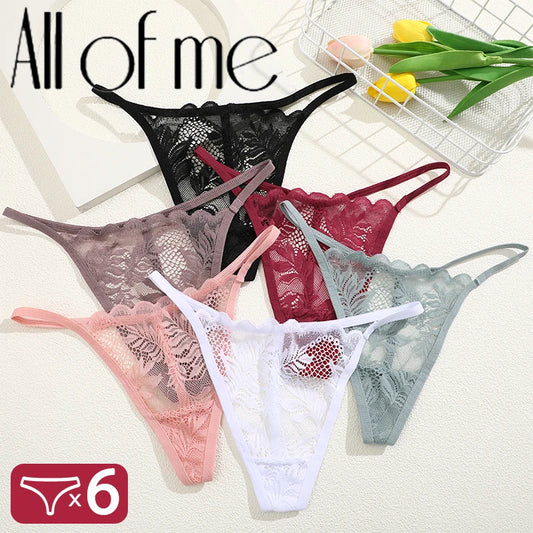 6PCS Lace G-String Panties – Sexy, Soft & Low Rise Lingerie