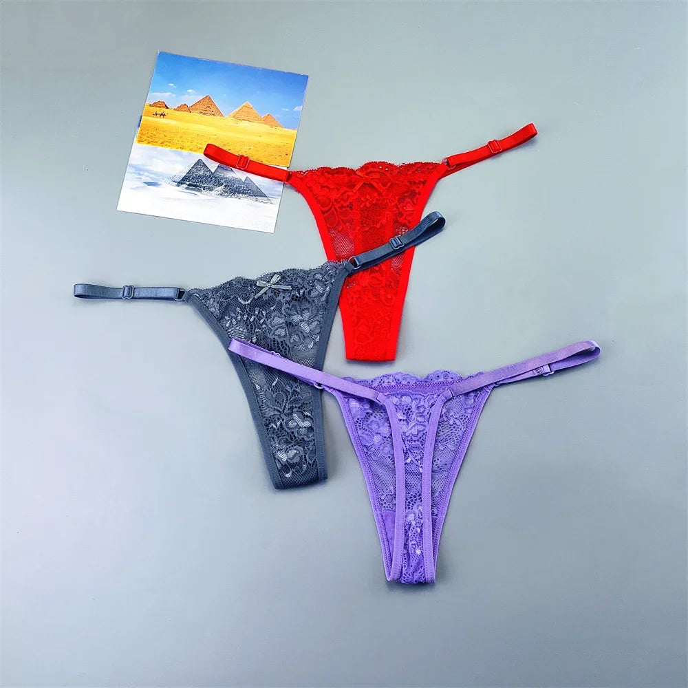 3PCS Lace Thong Set – Sheer, Strappy & Seductive