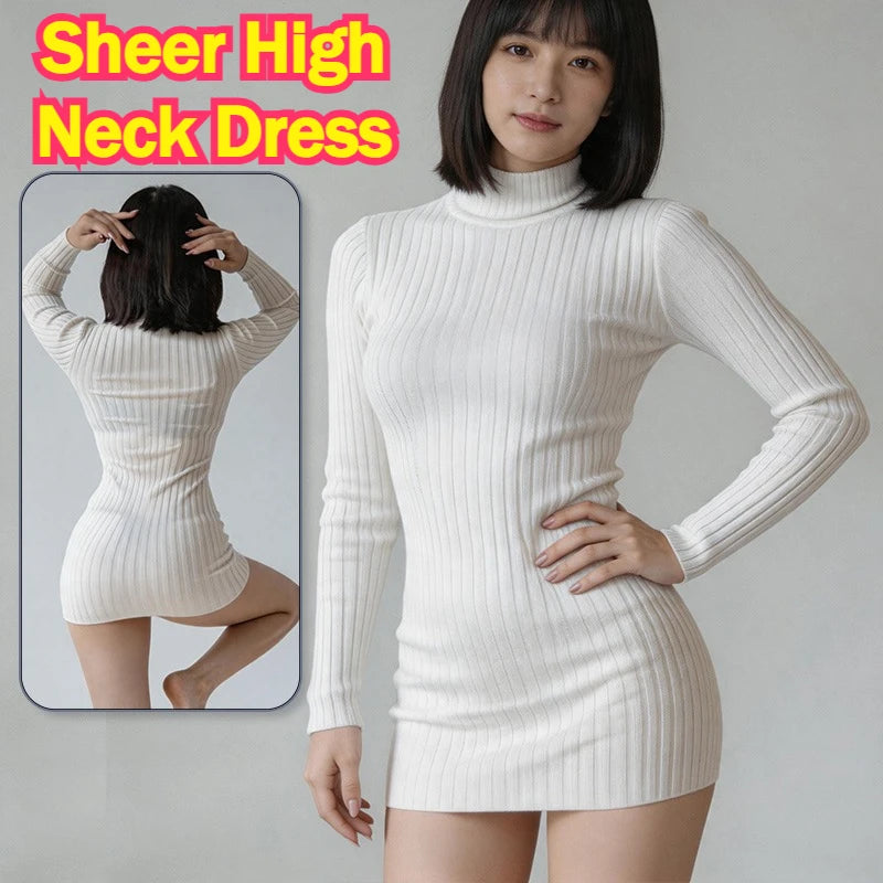 Sexy White Sheer Mini Dress – Long Sleeve Slim Fit