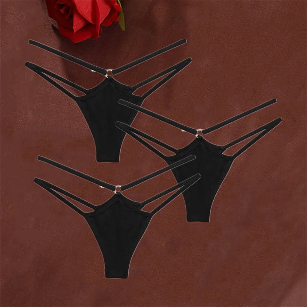 3-Piece Double Strap Cotton Thong Set – Low Rise Sexy Sports G-String