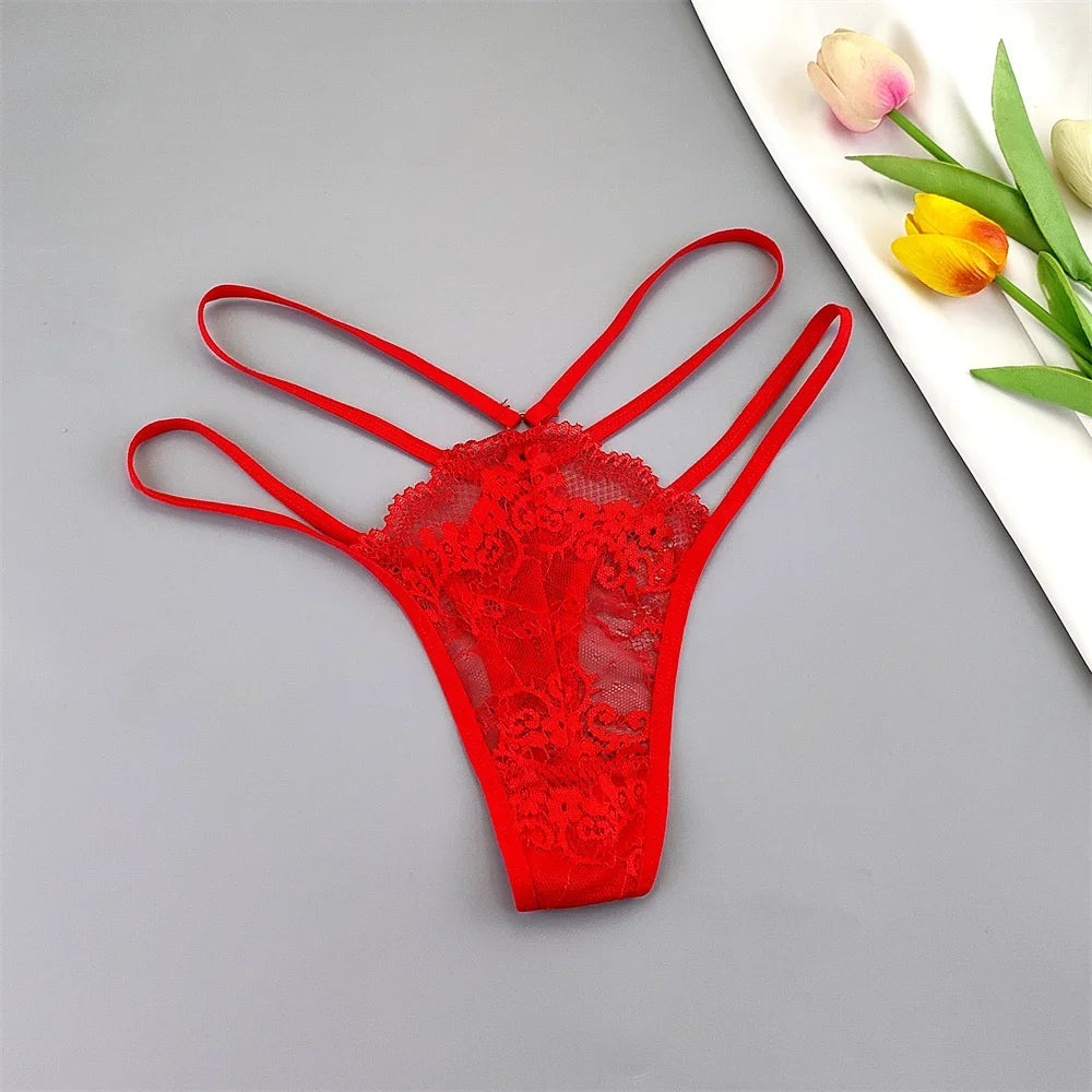 3-Pack Lace Peekaboo G-Strings – Strappy, Sheer, & Seductive T-Back Thongs