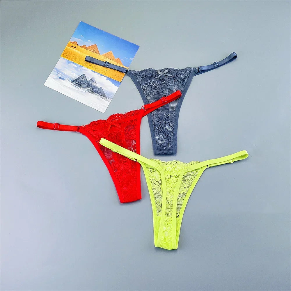 3PCS Lace Thong Set – Sheer, Strappy & Seductive