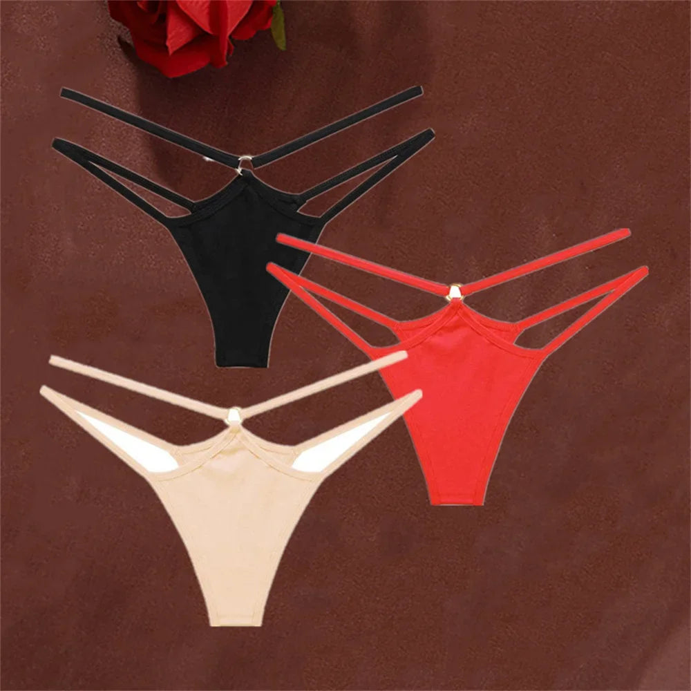 3-Piece Double Strap Cotton Thong Set – Low Rise Sexy Sports G-String