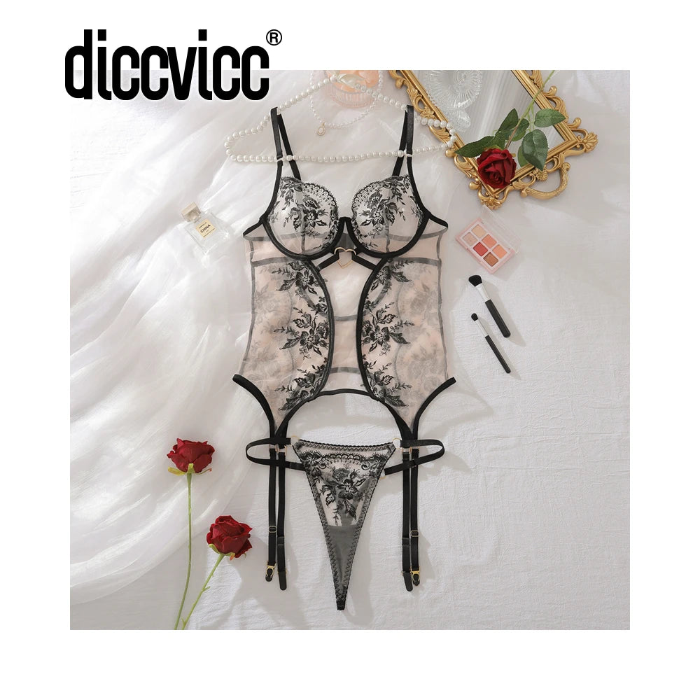 Sexy Floral Lace Transparent Bodysuit – Women’s Embroidered Lingerie