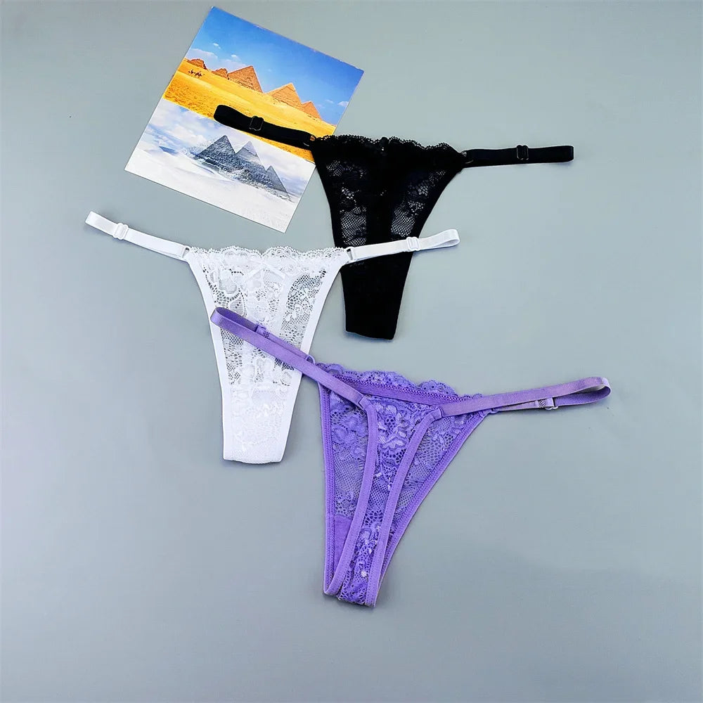 3PCS Lace Thong Set – Sheer, Strappy & Seductive