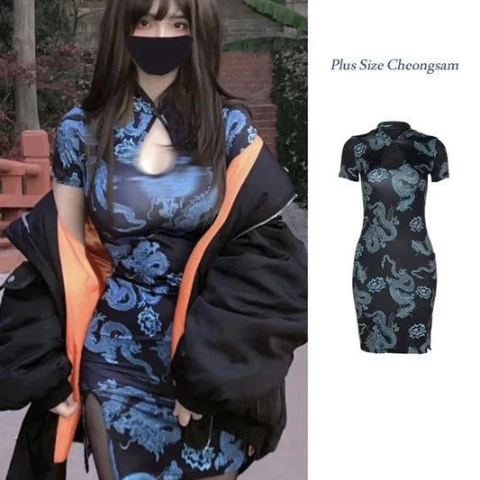 Sexy Dragon Print Cheongsam Dress