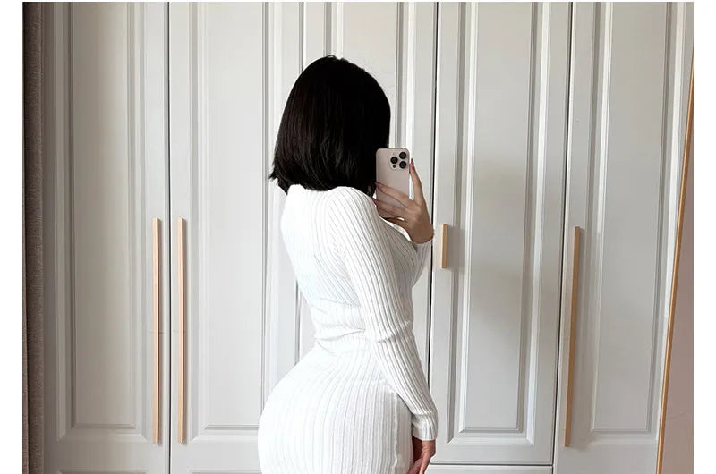 Sexy White Sheer Mini Dress – Long Sleeve Slim Fit
