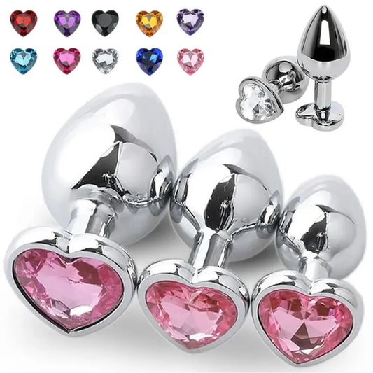 3 Sizes Stainless Steel Crystal Anal Plug – Heart Base