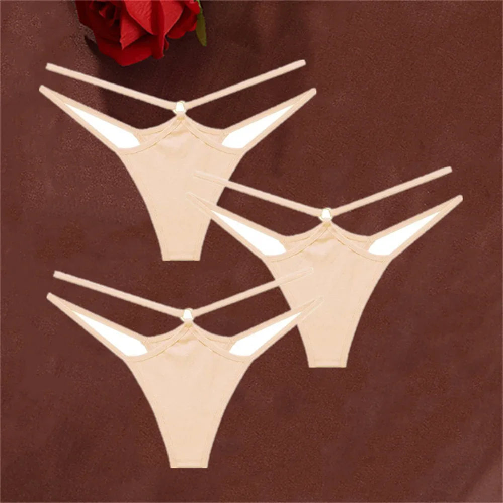 3-Piece Double Strap Cotton Thong Set – Low Rise Sexy Sports G-String