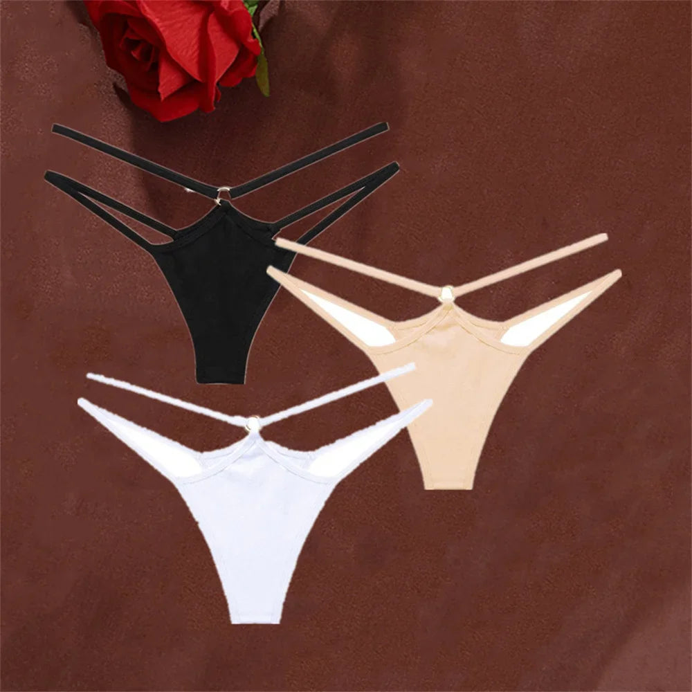 3-Piece Double Strap Cotton Thong Set – Low Rise Sexy Sports G-String
