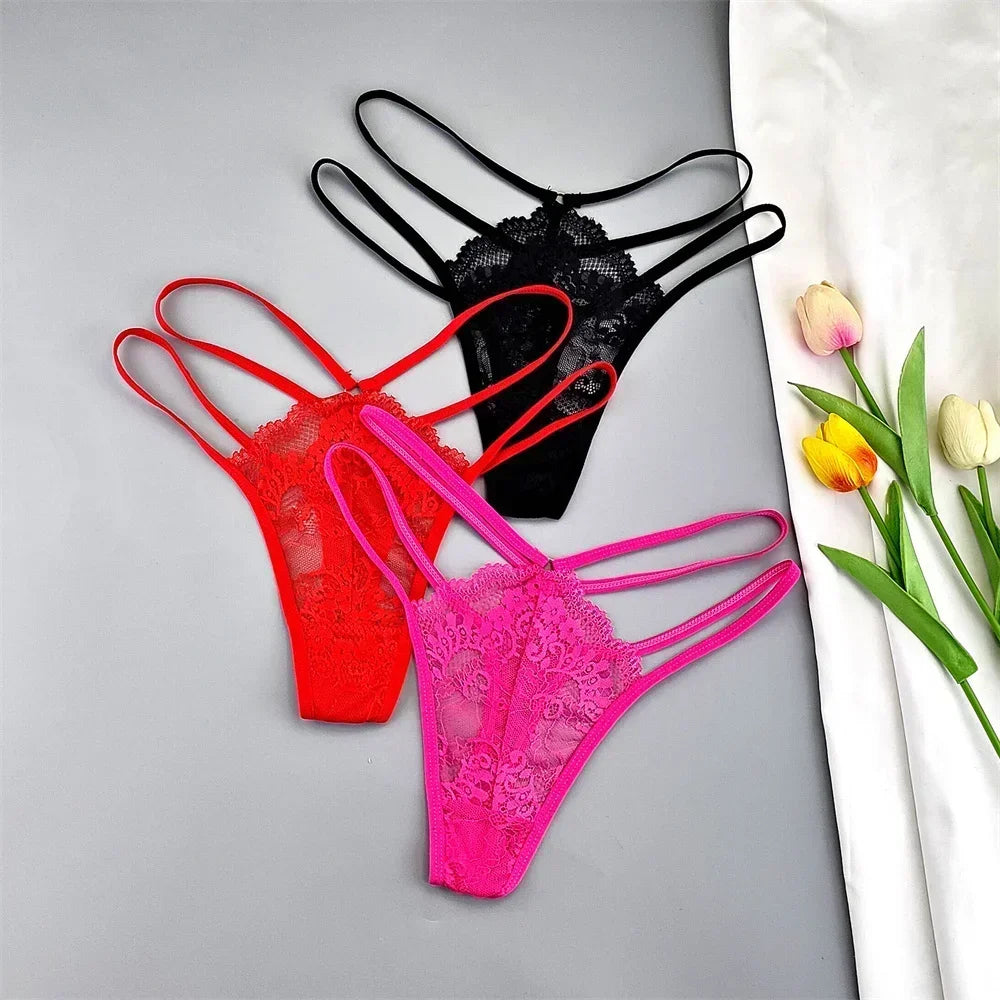 3-Pack Lace Peekaboo G-Strings – Strappy, Sheer, & Seductive T-Back Thongs