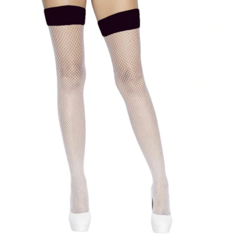 White Mesh Thigh-High Stockings