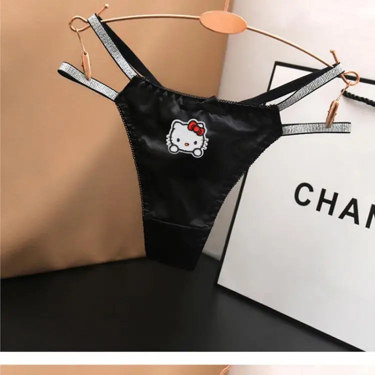 Y2K Black Mesh Hello Kitty Thong – Kawaii Low Rise Anime Panties
