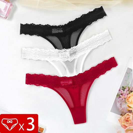 3PCS Sexy Lace G-String Thong Set – Breathable, Flirty & Comfortable