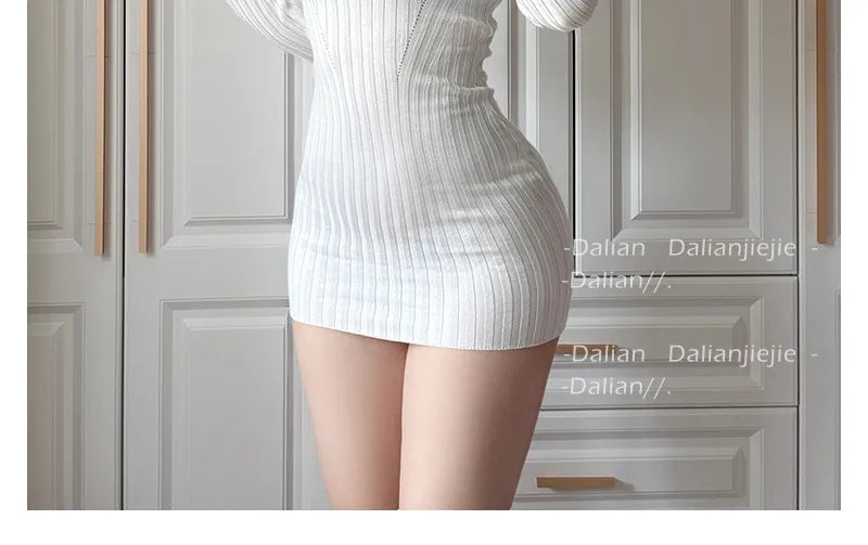 Sexy White Sheer Mini Dress – Long Sleeve Slim Fit