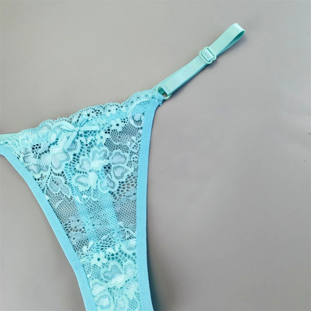 3PCS Lace Thong Set – Sheer, Strappy & Seductive