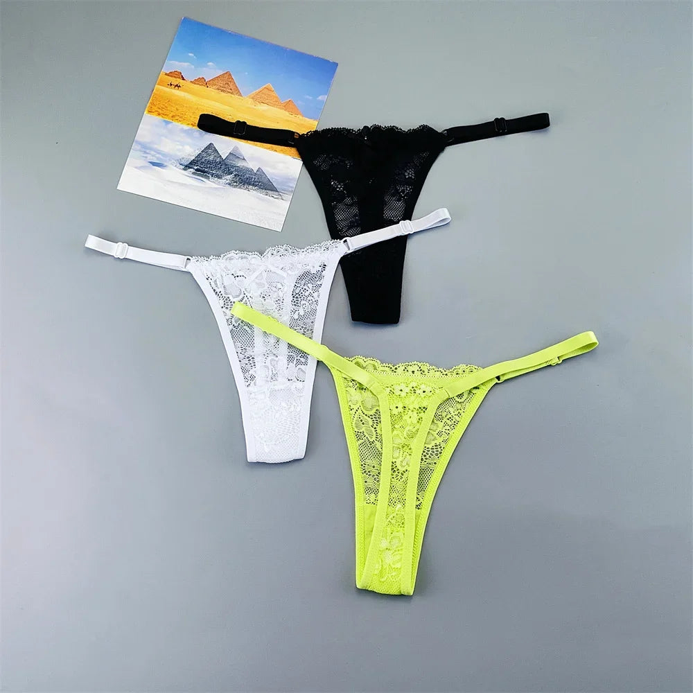 3PCS Lace Thong Set – Sheer, Strappy & Seductive