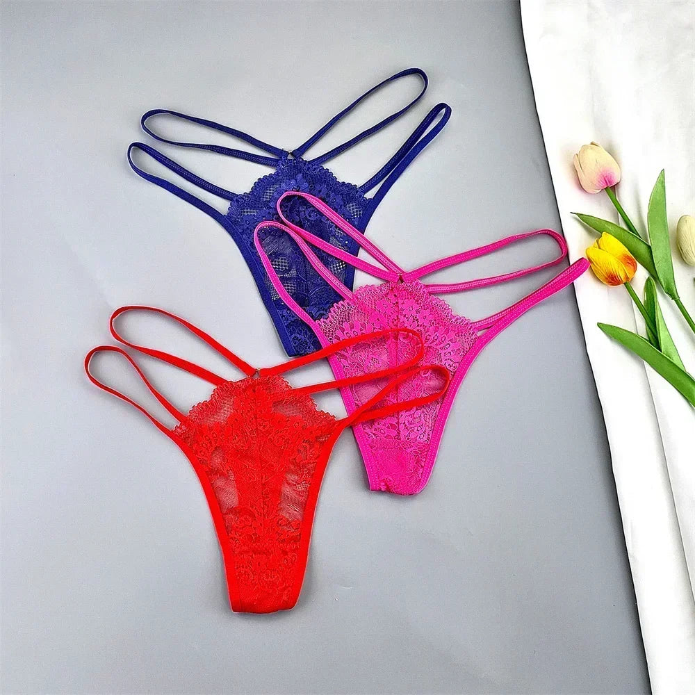 3-Pack Lace Peekaboo G-Strings – Strappy, Sheer, & Seductive T-Back Thongs