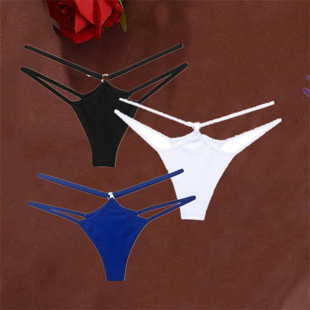 3-Piece Double Strap Cotton Thong Set – Low Rise Sexy Sports G-String