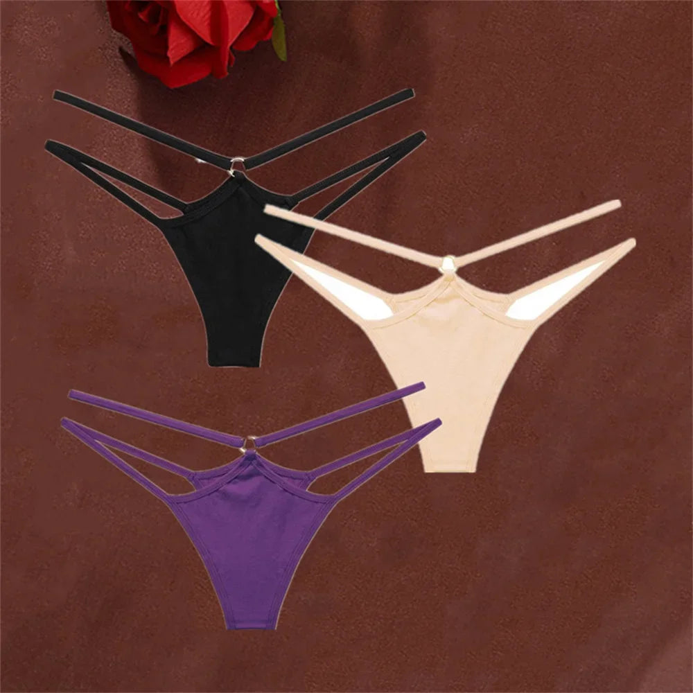 3-Piece Double Strap Cotton Thong Set – Low Rise Sexy Sports G-String