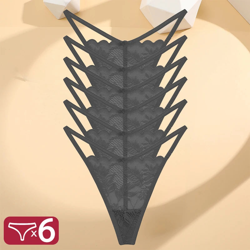 6PCS Lace G-String Panties – Sexy, Soft & Low Rise Lingerie