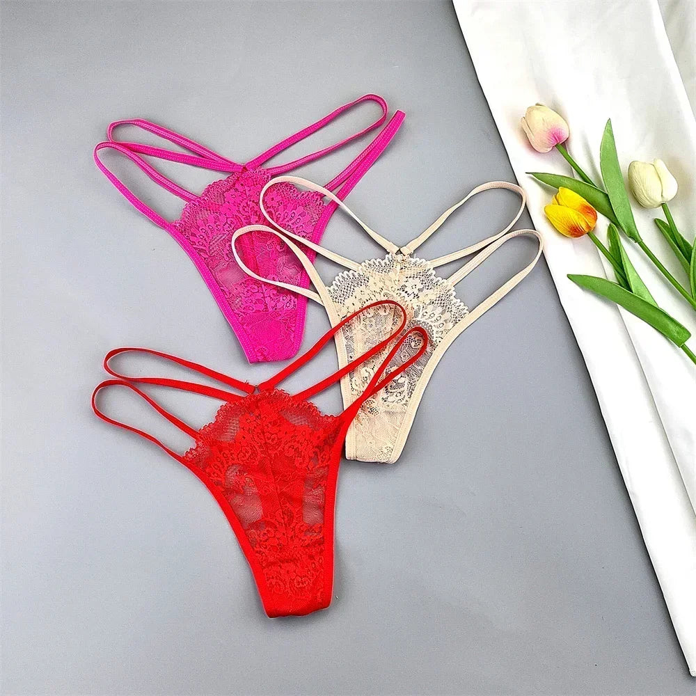 3-Pack Lace Peekaboo G-Strings – Strappy, Sheer, & Seductive T-Back Thongs