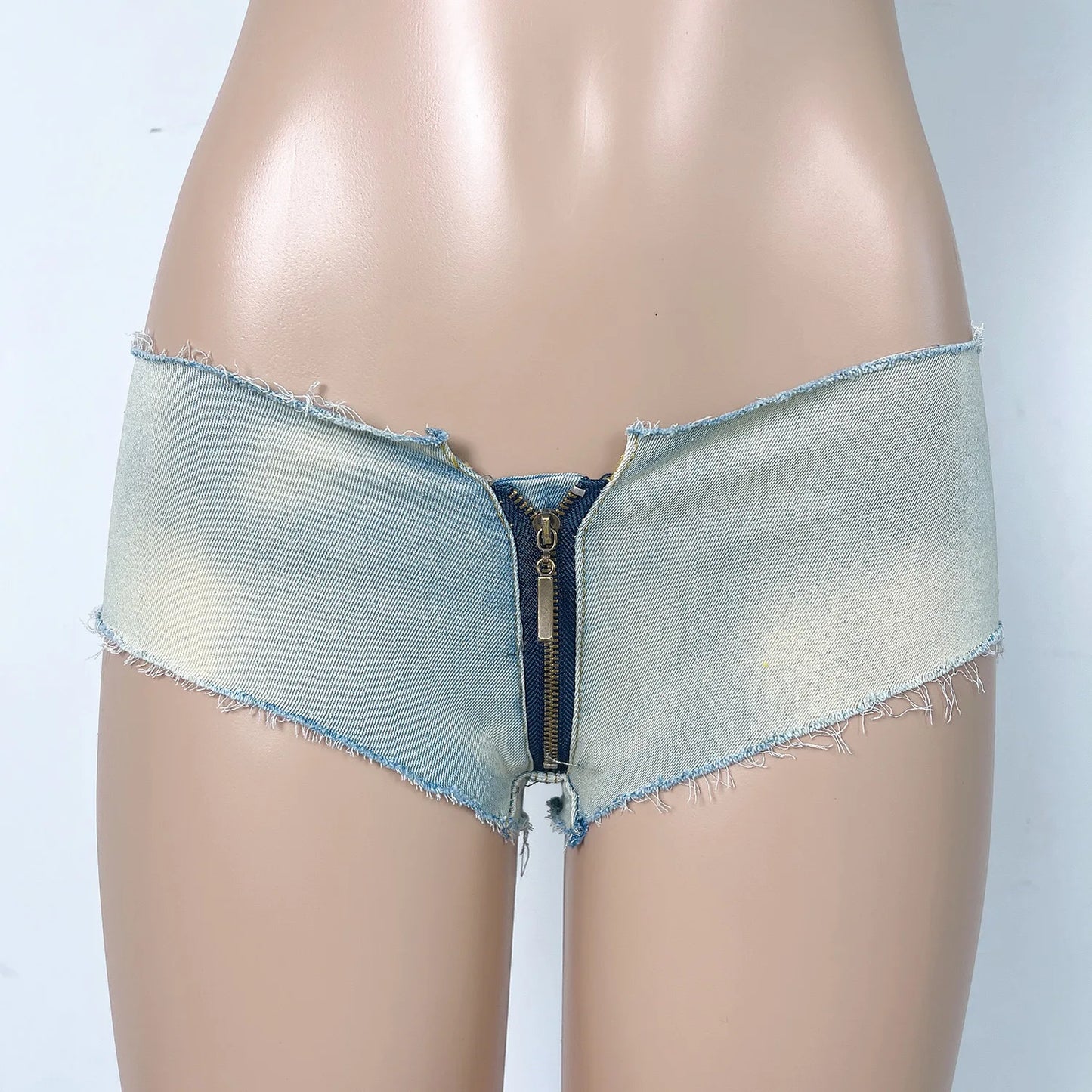Unzipped Desire: Low-Rise Stretch Denim Zipper Panties – Ripped Club Babe Edition