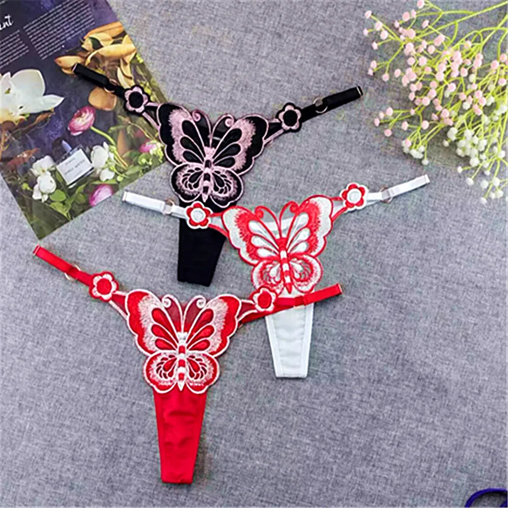 3-Pack Sexy Sheer G-Strings – Butterfly Lace Low-Rise Panties