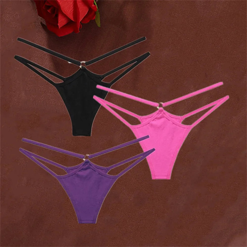 3-Piece Double Strap Cotton Thong Set – Low Rise Sexy Sports G-String