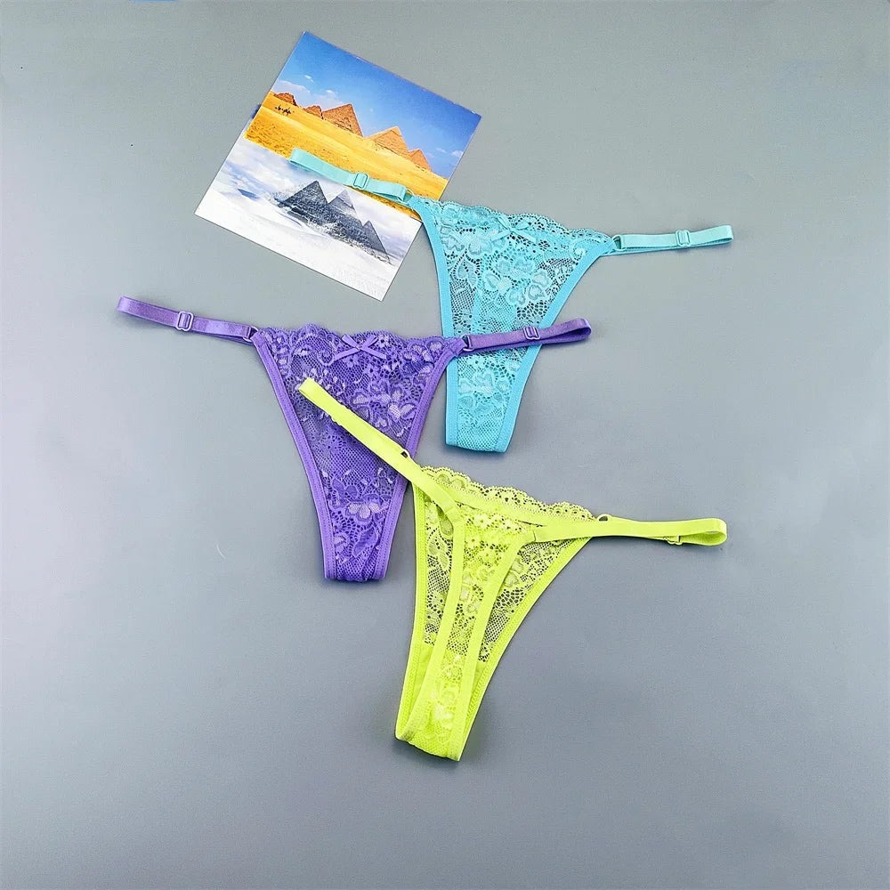 3PCS Lace Thong Set – Sheer, Strappy & Seductive
