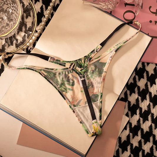 Sexy Ice Silk G-String Thong – Leopard & Flower Print Women’s Panties S-XL