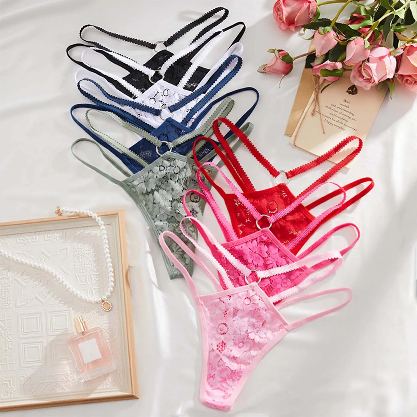 Strappy Floral Lace G-String Sexy Low-Rise Panties