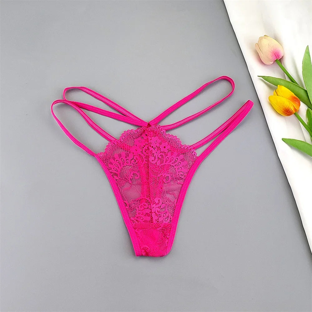 3-Pack Lace Peekaboo G-Strings – Strappy, Sheer, & Seductive T-Back Thongs