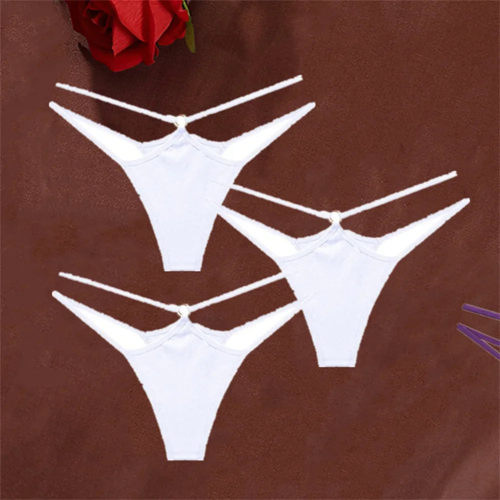 3-Piece Double Strap Cotton Thong Set – Low Rise Sexy Sports G-String