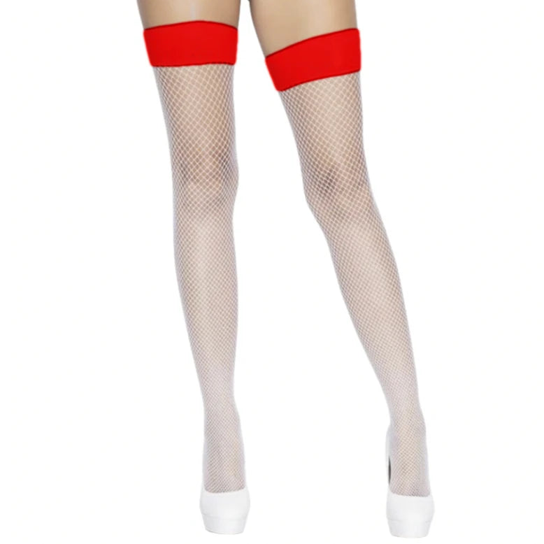 White Mesh Thigh-High Stockings