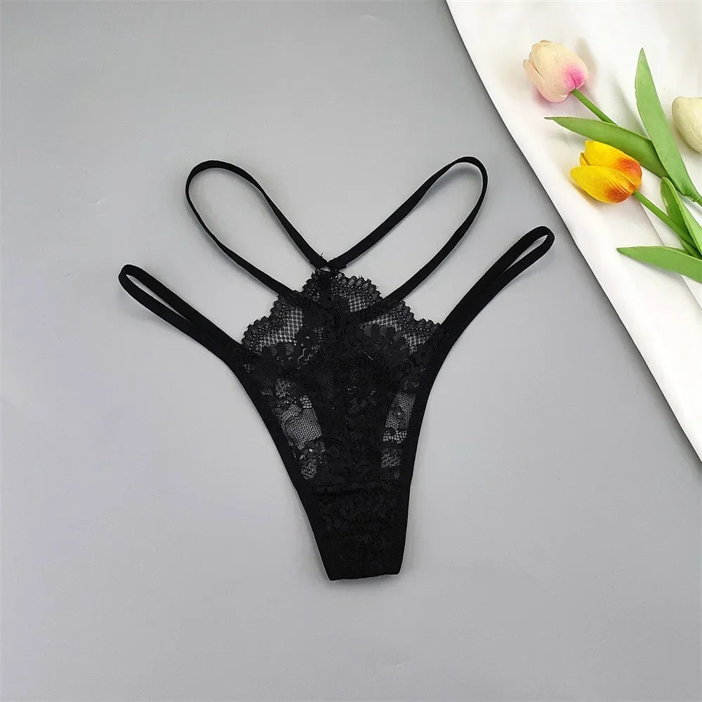 3-Pack Lace Peekaboo G-Strings – Strappy, Sheer, & Seductive T-Back Thongs